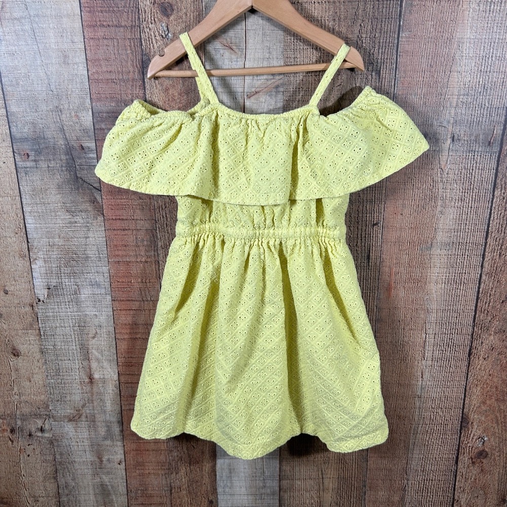 Janie and Jack Girls Yellow Eyelet Ruffle Off-Shoulder Cotton Dress Size 8 - Picture 5 of 5